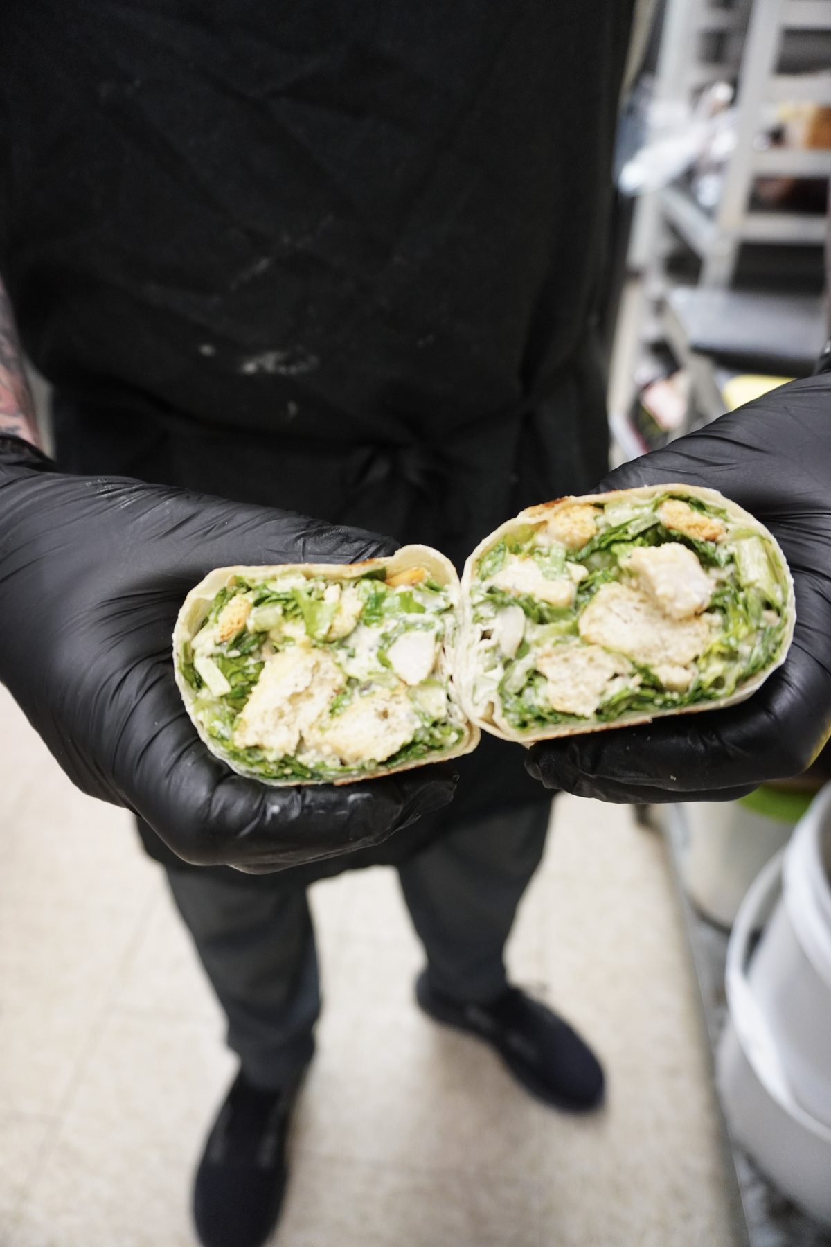 Fresh chicken caesar wrap made to order at Sak's Deli